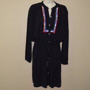 NWOT Sz S/M Piper by Townsen Black Gauze Long Sleeve Drawstring Waist Dress
